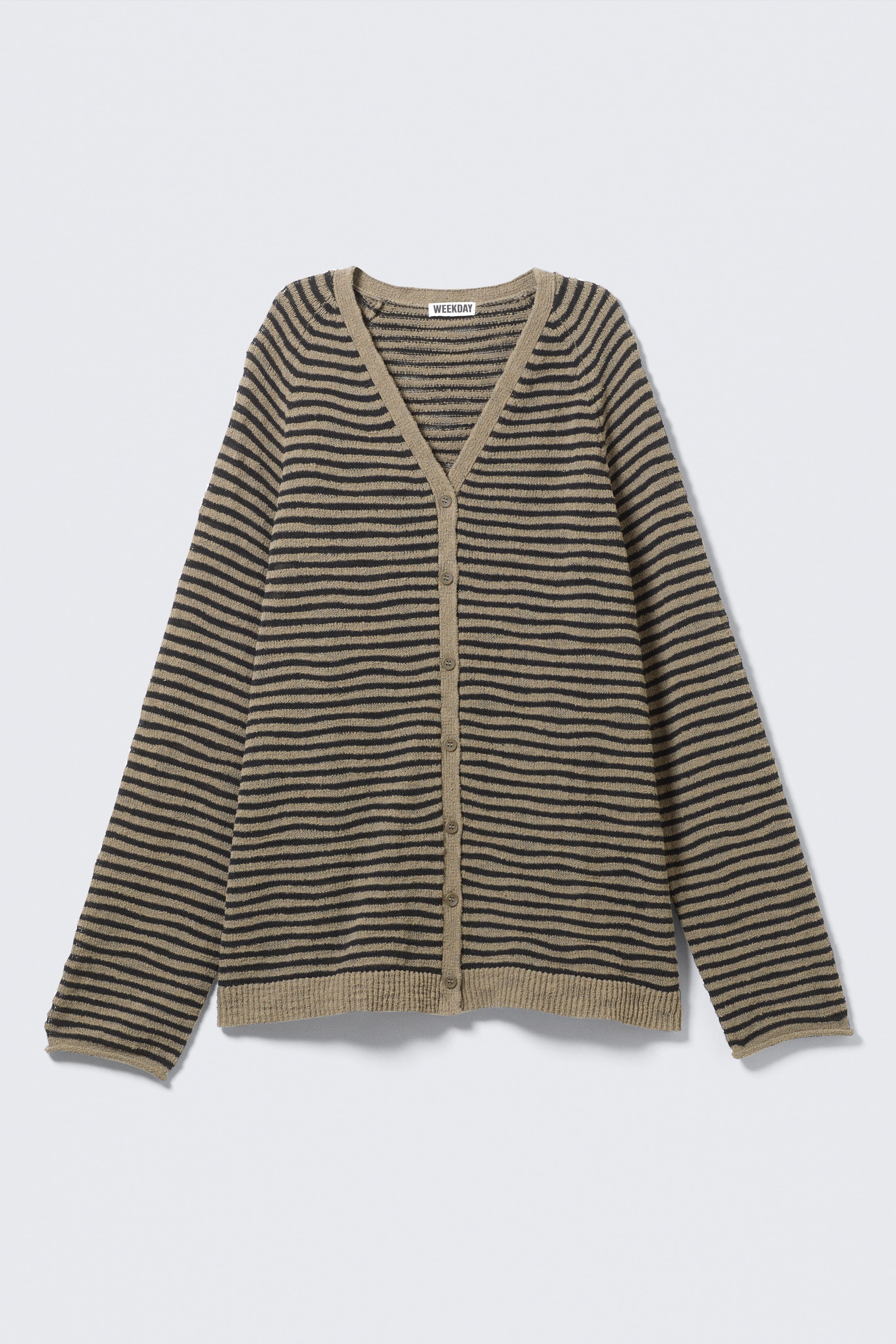 Größeres Bild anzeigen: Locker gestrickter Cardigan mit V-Ausschnitt - Beige - Schwarzer Streifen - Ladies | H&M AT 4