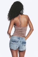 Washed Brown - Ruched Halter Jersey Top - 2