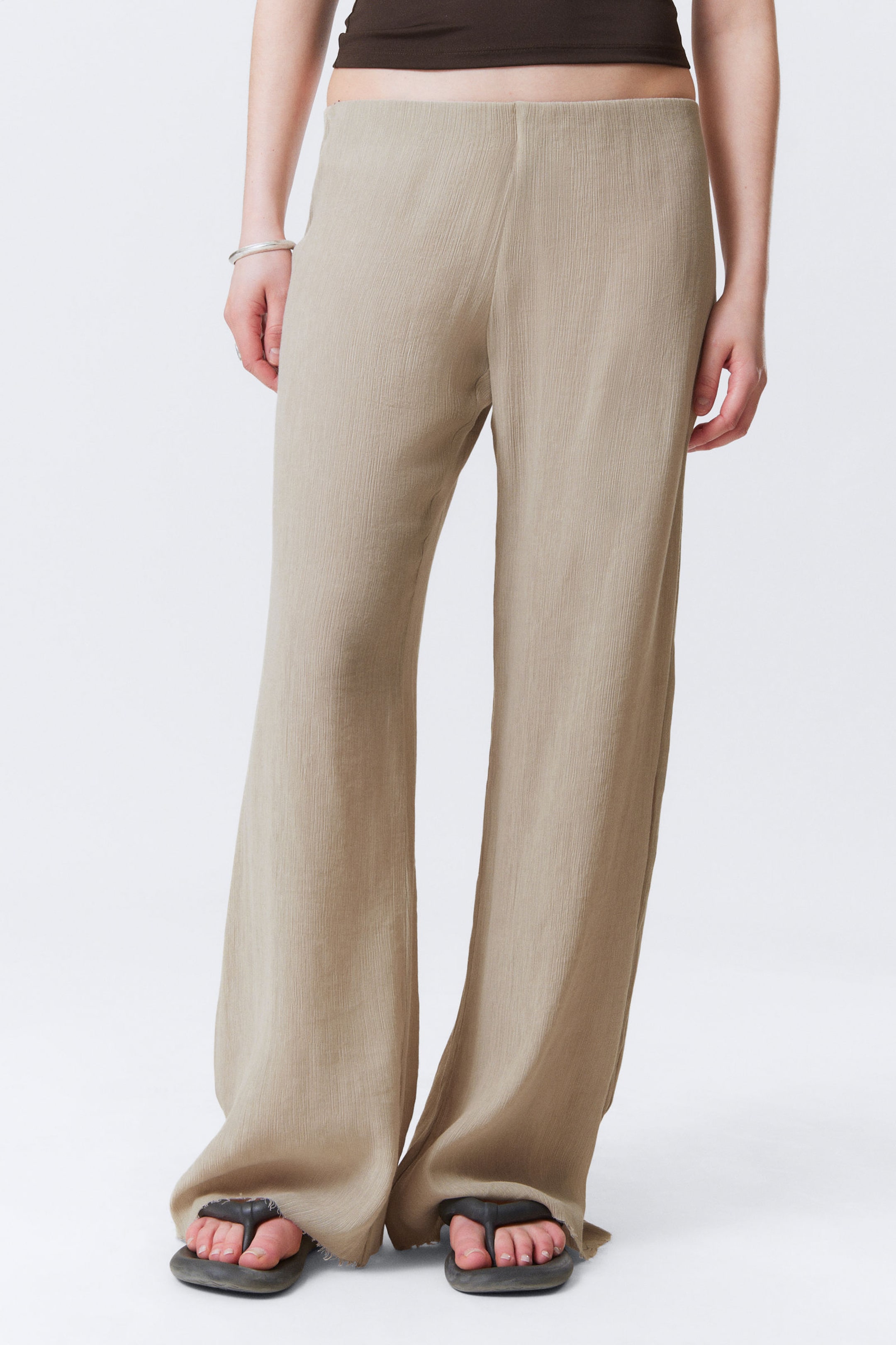 #B6AE9F - Crinkled Low-Rise Wide-Leg Trousers - 2