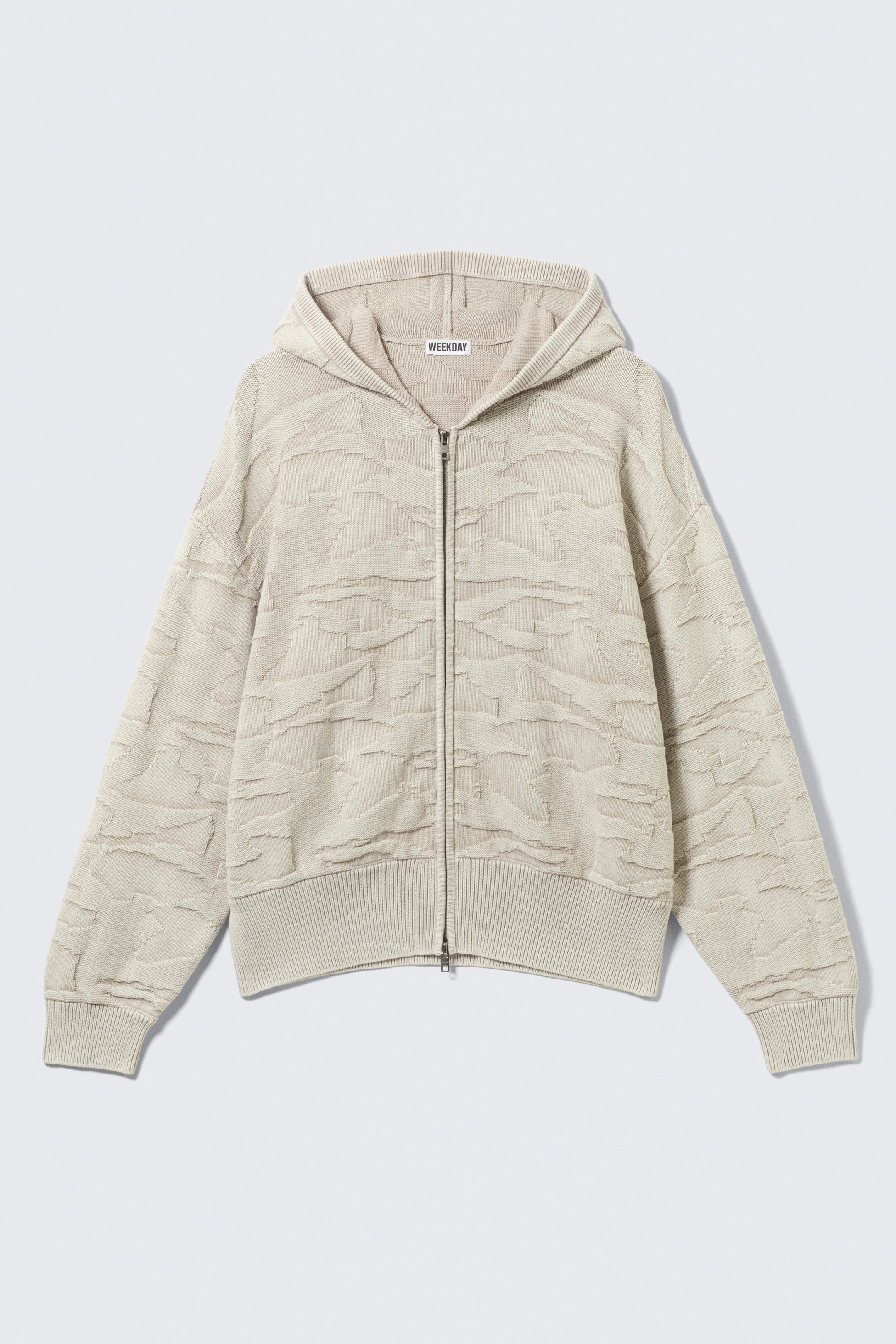 Light Patterned Beige - Boxy Textured Knit Zip Hoodie - 4
