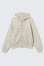 Light Patterned Beige - Boxy Textured Knit Zip Hoodie - 4