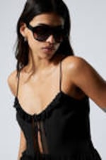 Black - Frilled Strap Top - 2