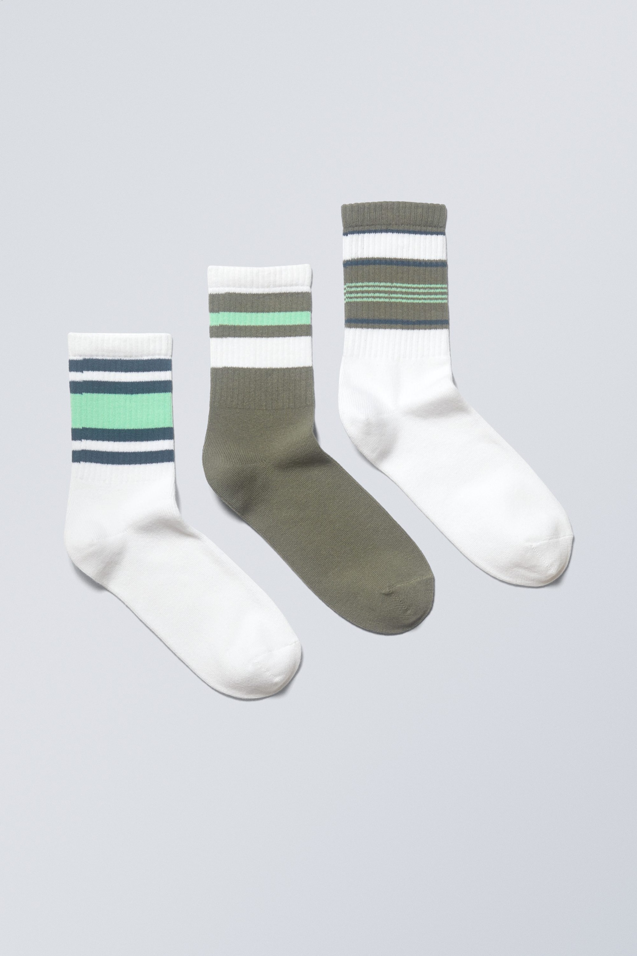 Green Stripe Mix - 3-pack Striped Sport Socks - 0