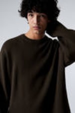 Dark Brown - Boxy Knitted Cotton Sweater - 1