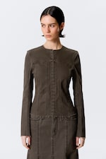 Striped Dark Grey - Lean Frayed Cotton Jacket - 0