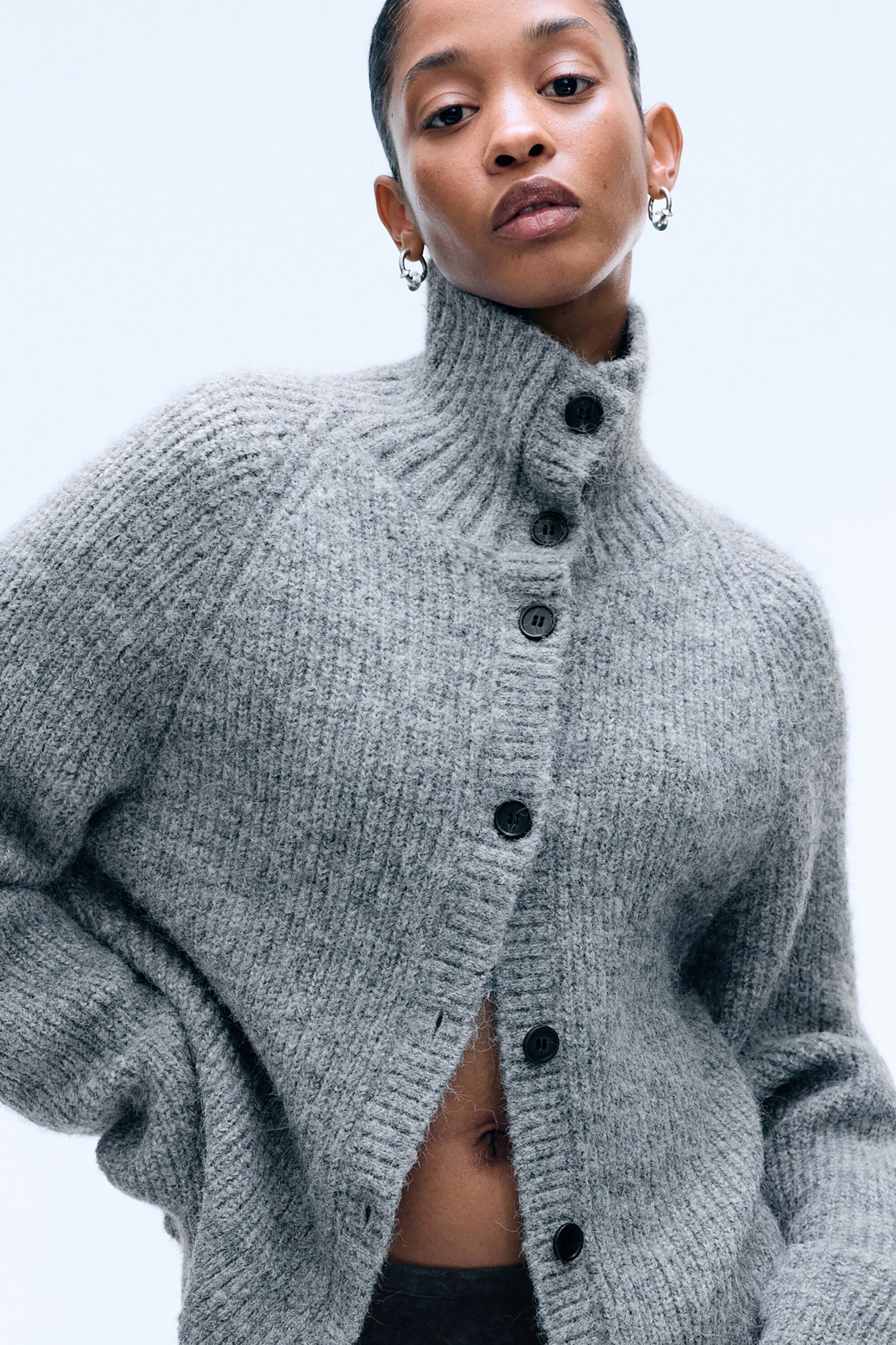 Støvet Gråmelert - Knappet cardigan - 2