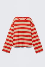 Bright Red & Beige Stripes - Long-Sleeved Cotton T-shirt - 0