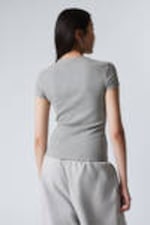 Grey Melange - Close Fitted Rib T-Shirt - 2