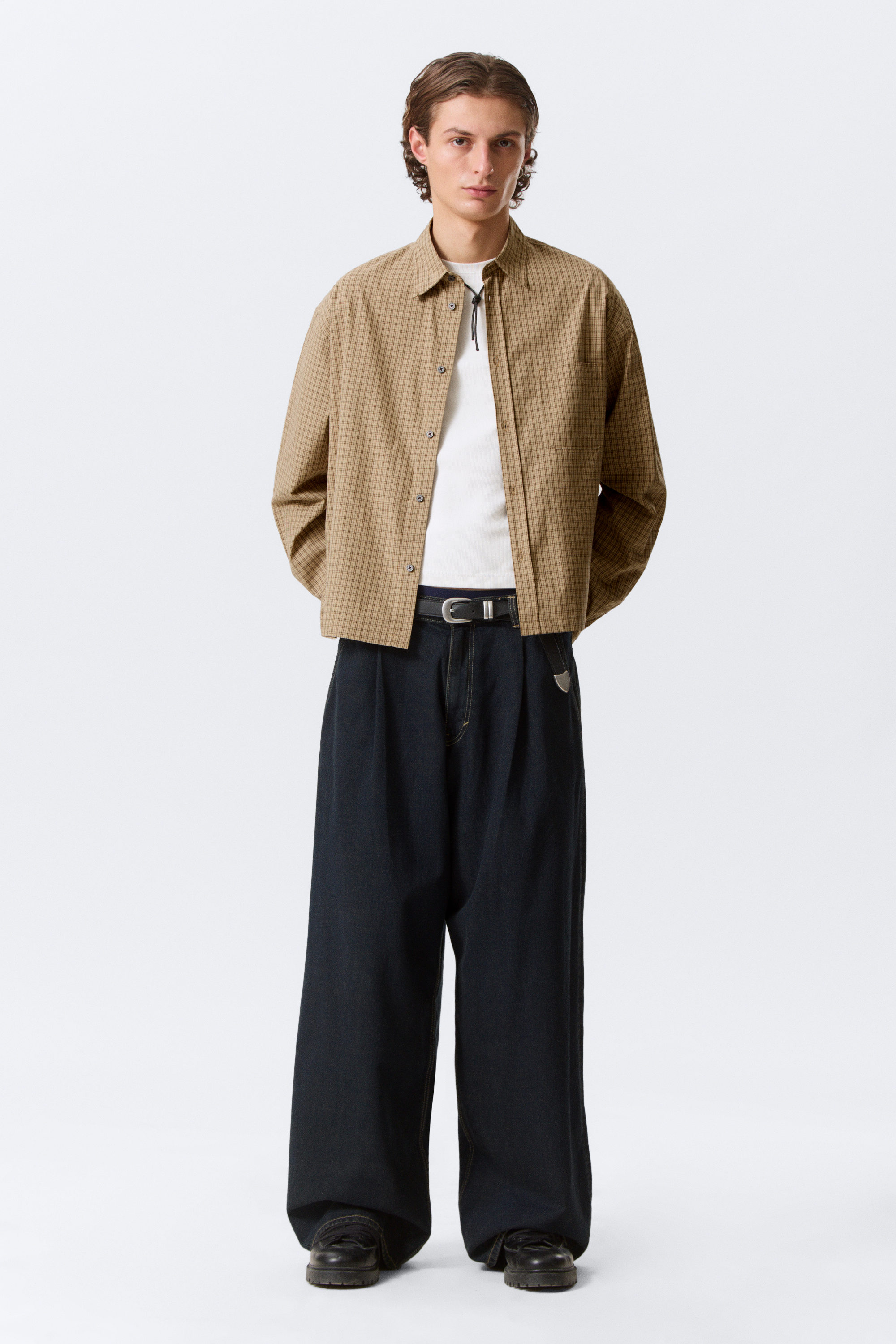 Beige Check - Relaxed Boxy Poplin Shirt - 2