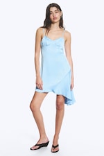 Light Blue - Asymmetrical Satin Dress - 0