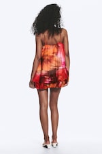 Red & Orange - Calypso Flower - Sleeveless Balloon Mini Dress - 3