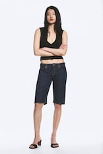 Blue Rinse – Bleu foncé - Short denim longueur genou taille basse standard Atom - 0