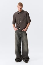 Checked Brown - Relaxed Fit Short-Sleeved Cotton Shirt - 2