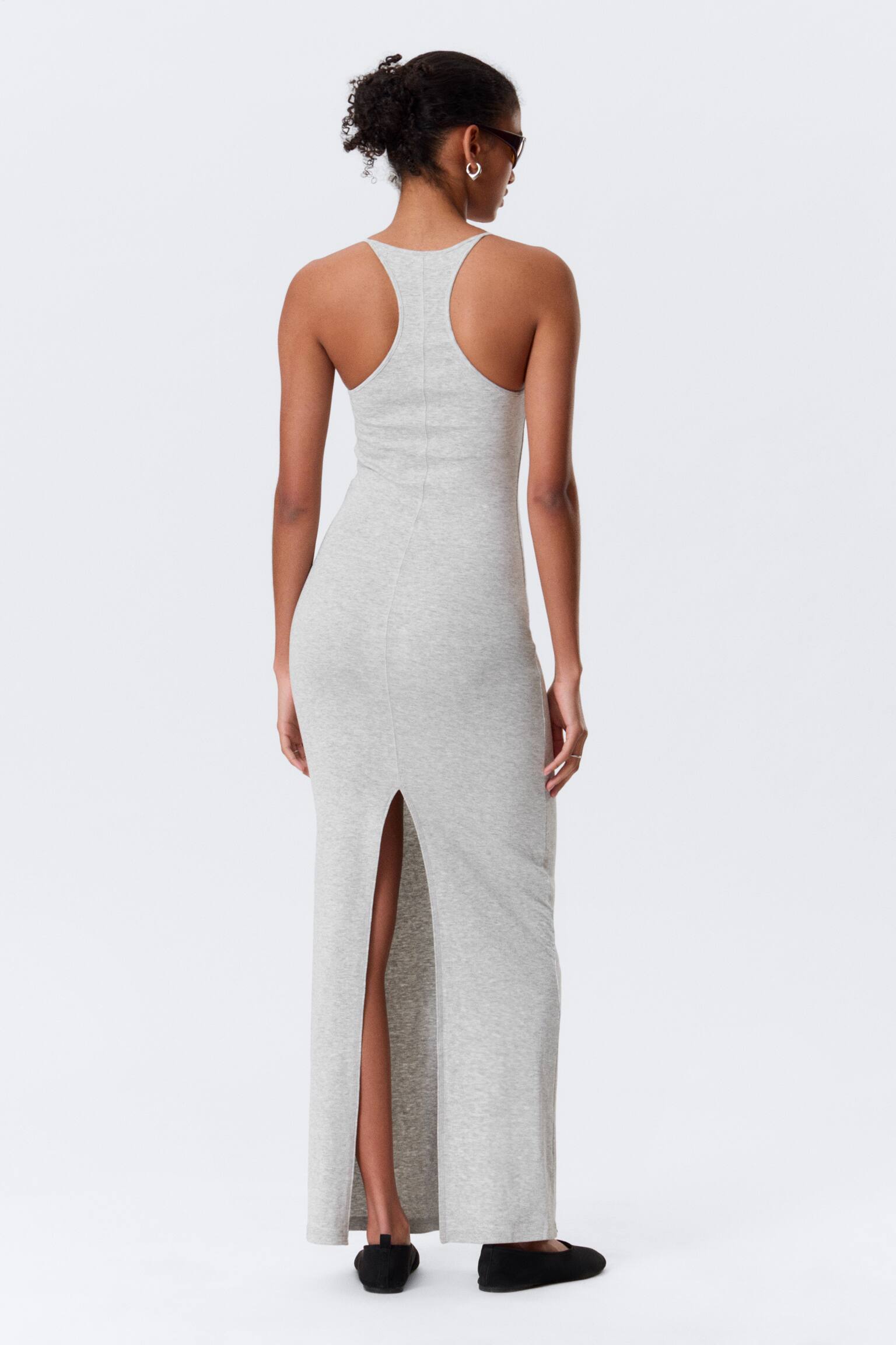 Vestido Maxi em Jersey com Costas Nadador - Cinzento mesclado/Preto - 4