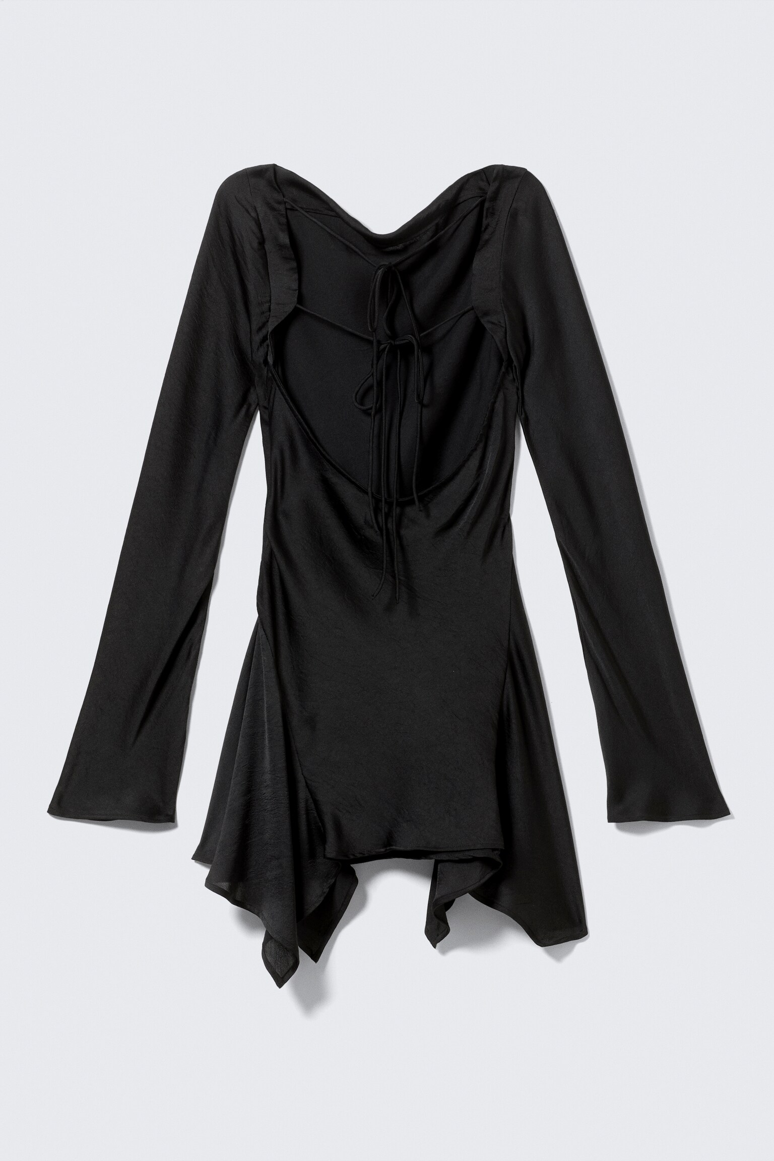 Long-Sleeved Asymmetric Satin Mini Dress - Black/Lilac - 4