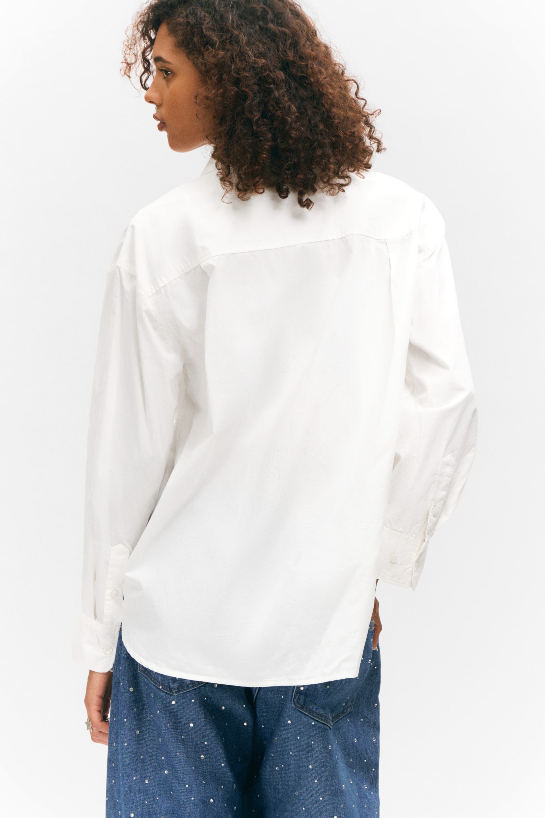 White - Long-Sleeved Oversized Poplin Shirt - 2