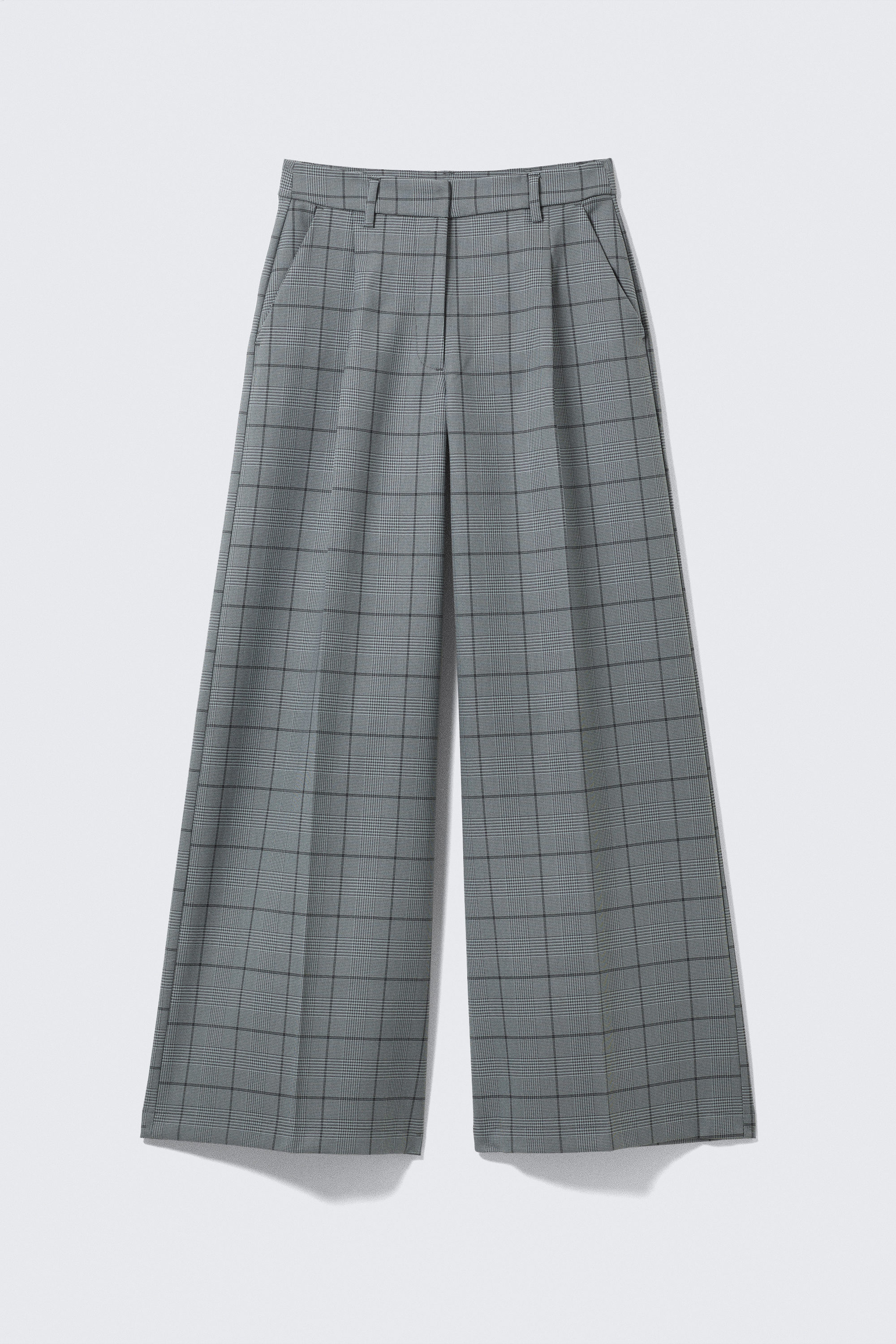 pleated high waist wide leg suiting trousers - Checked Grey