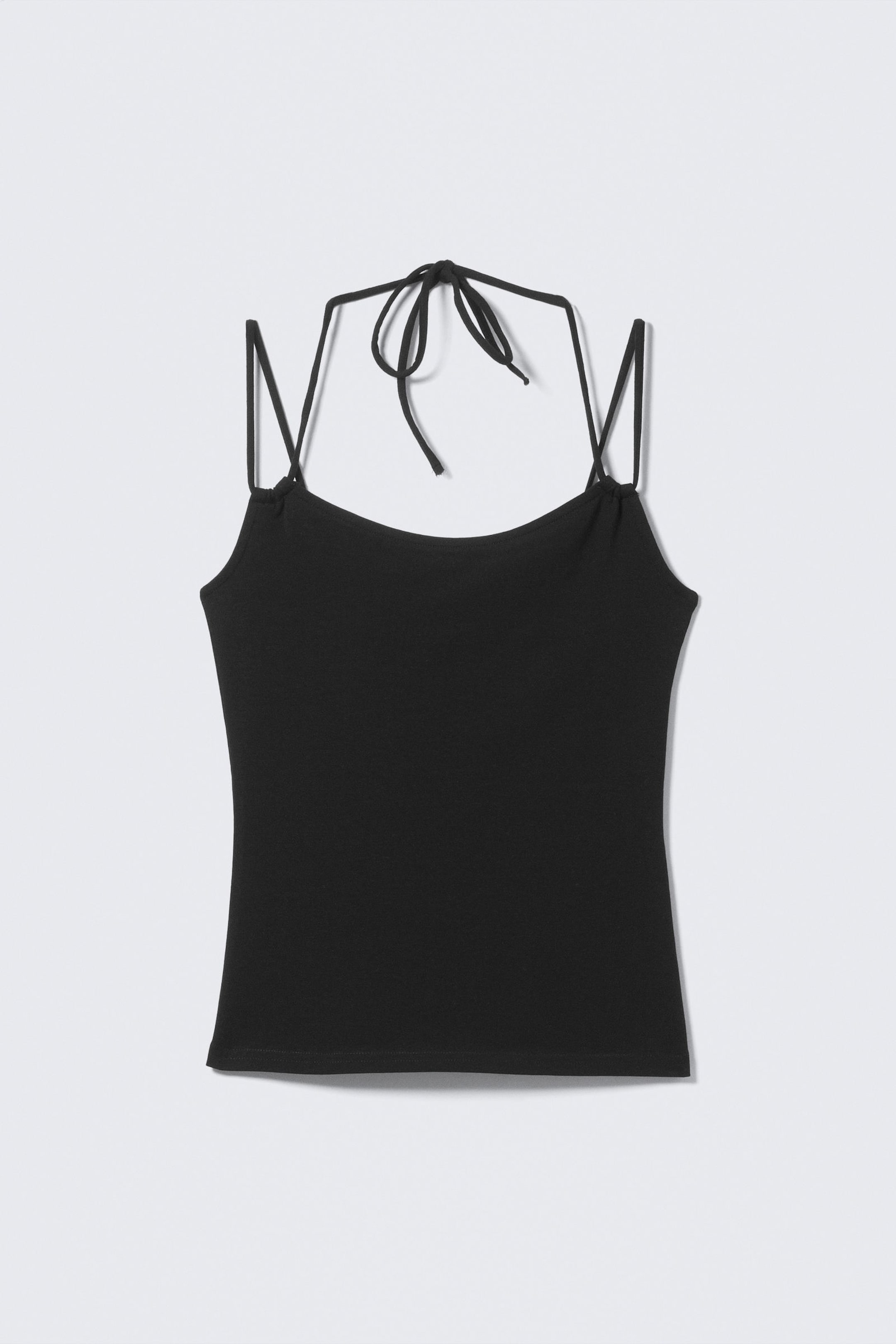 Black - Slim Fit Halterneck Strap Top - 4