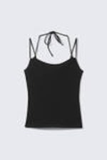 Black - Slim Fit Halterneck Strap Top - 4