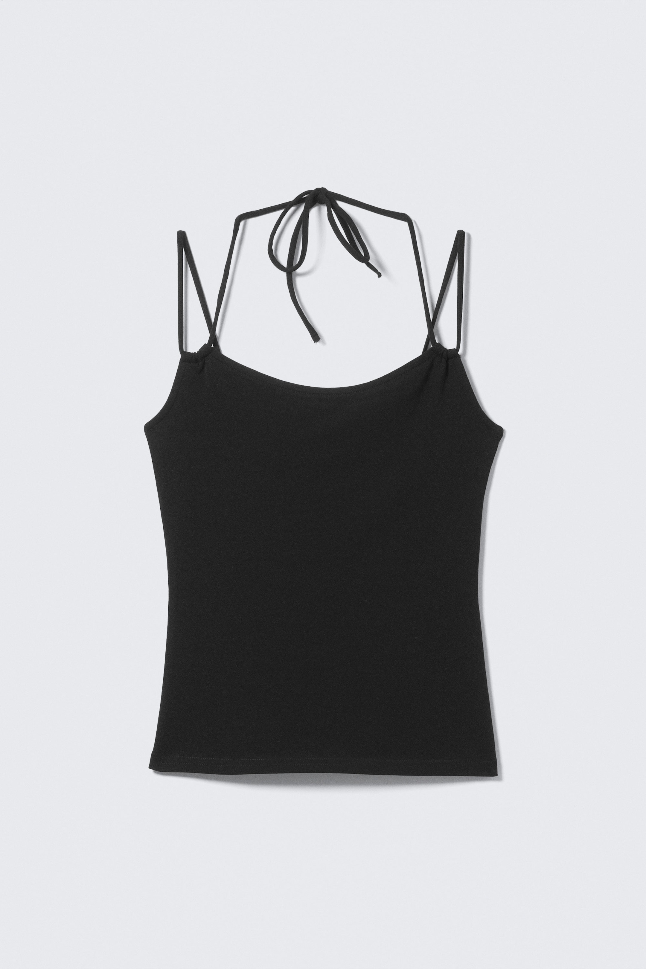 Black - Slim Fit Halterneck Strap Top - 1