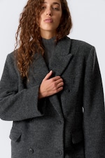 Dark Grey Melange - Logan Hairy Double-Breasted Wool-Blend Coat - 2