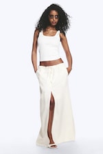 Blanc - Jupe longue en toile de coton - 0