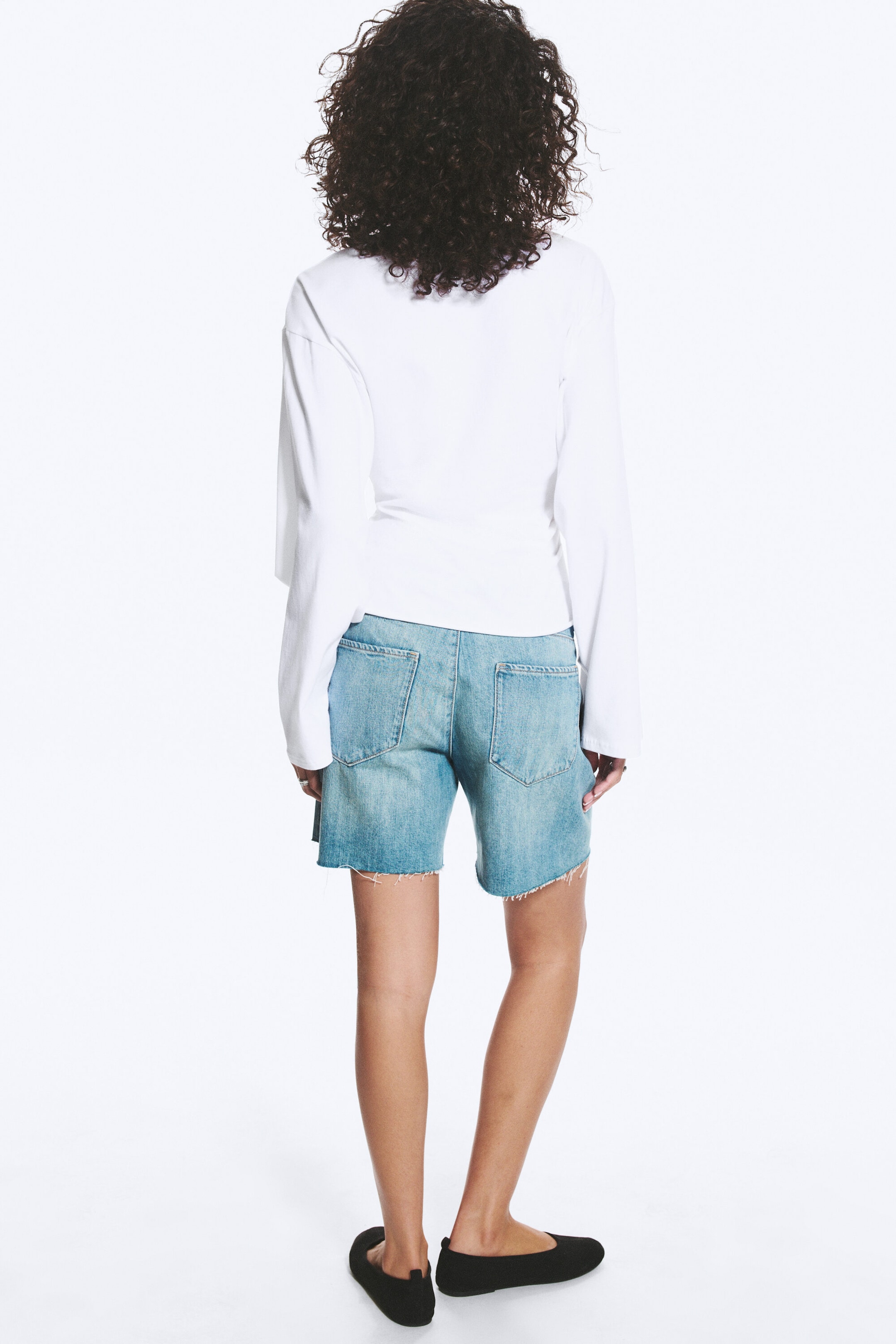 White - Ruched Long-Sleeved T-shirt - 3