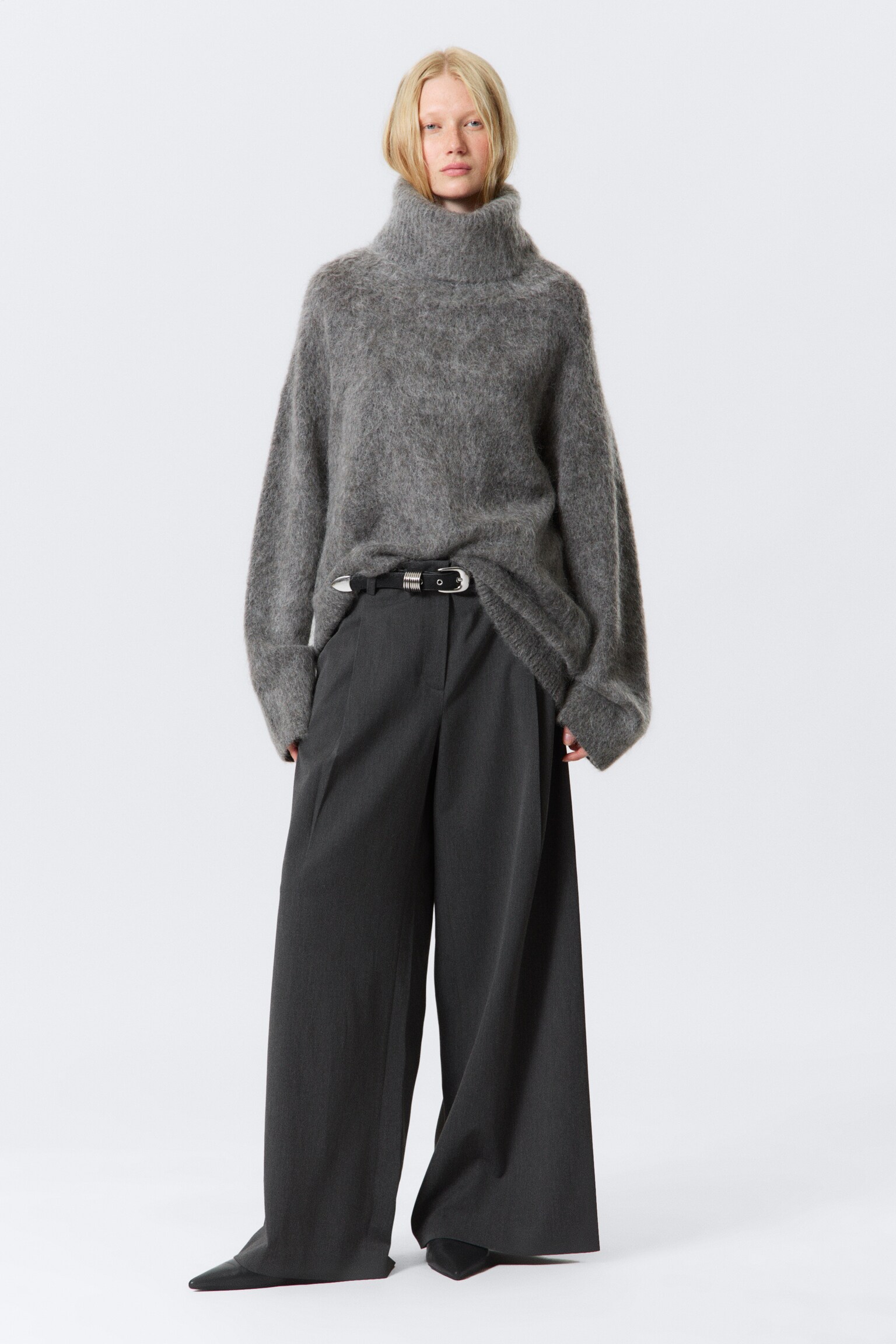 Oversized turtleneck i mohairmix - Mörkgråmelerad/Mörk Brunmelerad - 6