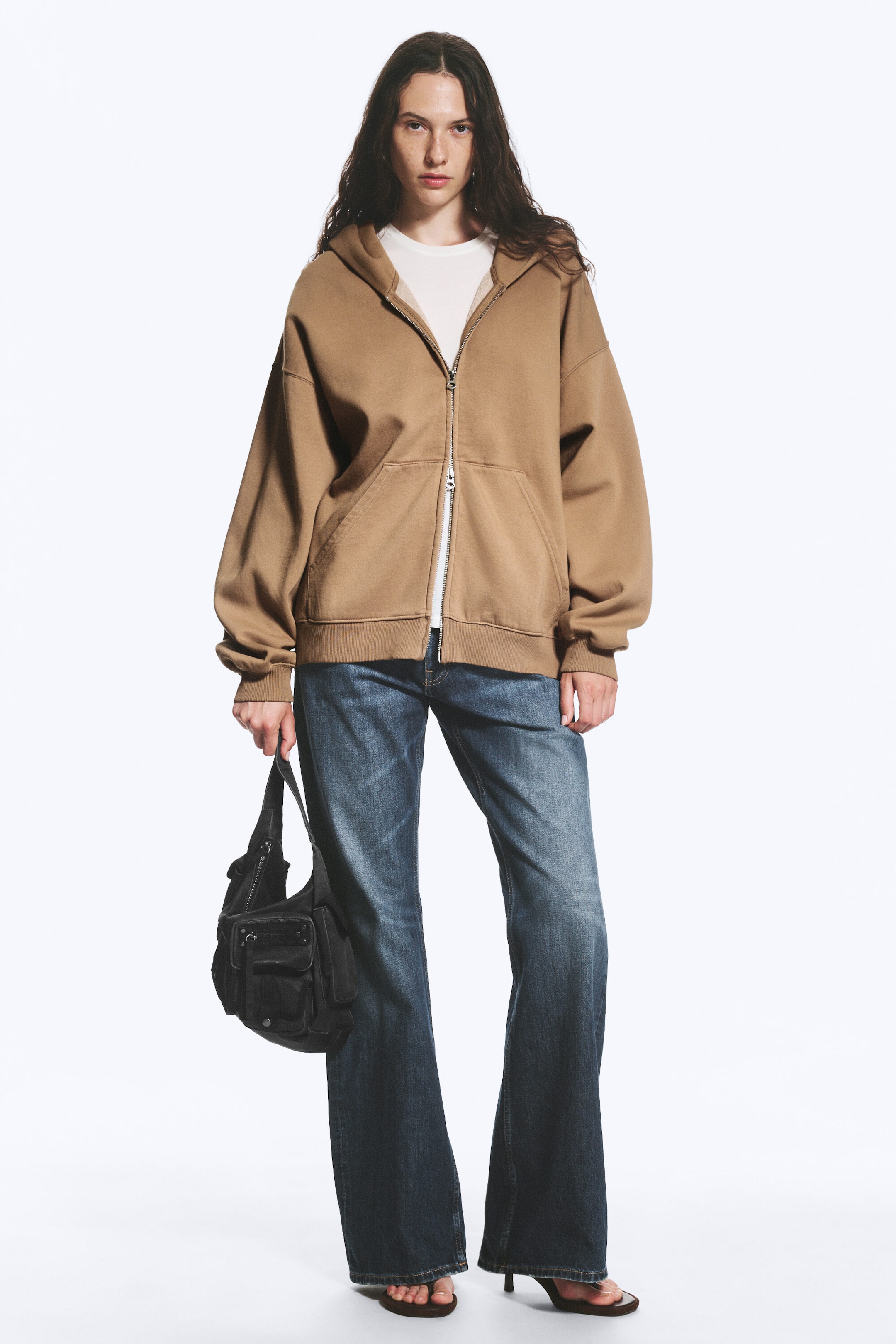 Donkerbeige - Oversized hoodie van zware kwaliteit met rits - 2