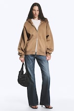 Mörkbeige - Oversized kraftig hoodie med dragkedja - 1