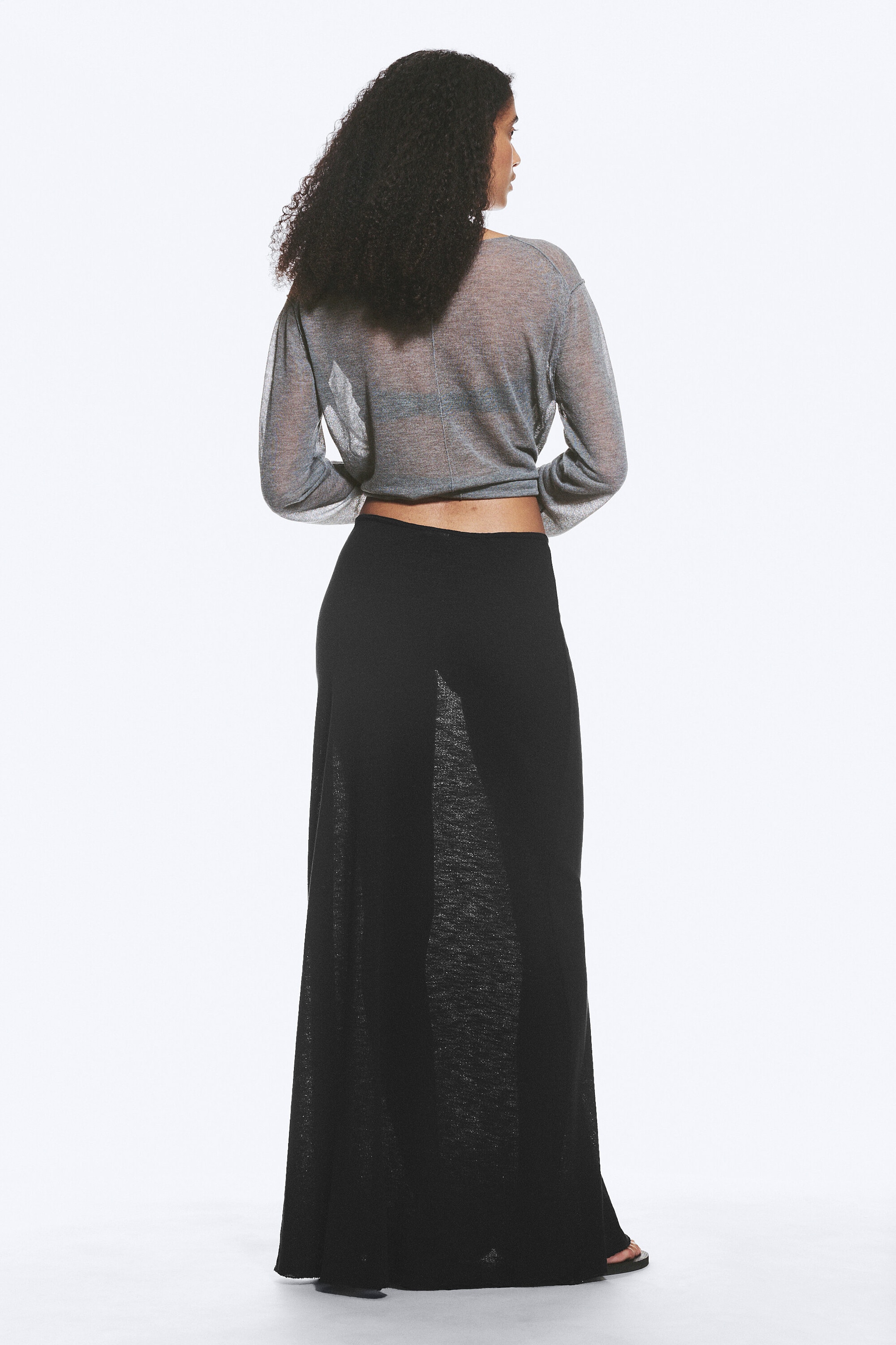 Black - Sheer Cotton Knit Maxi Skirt - 2