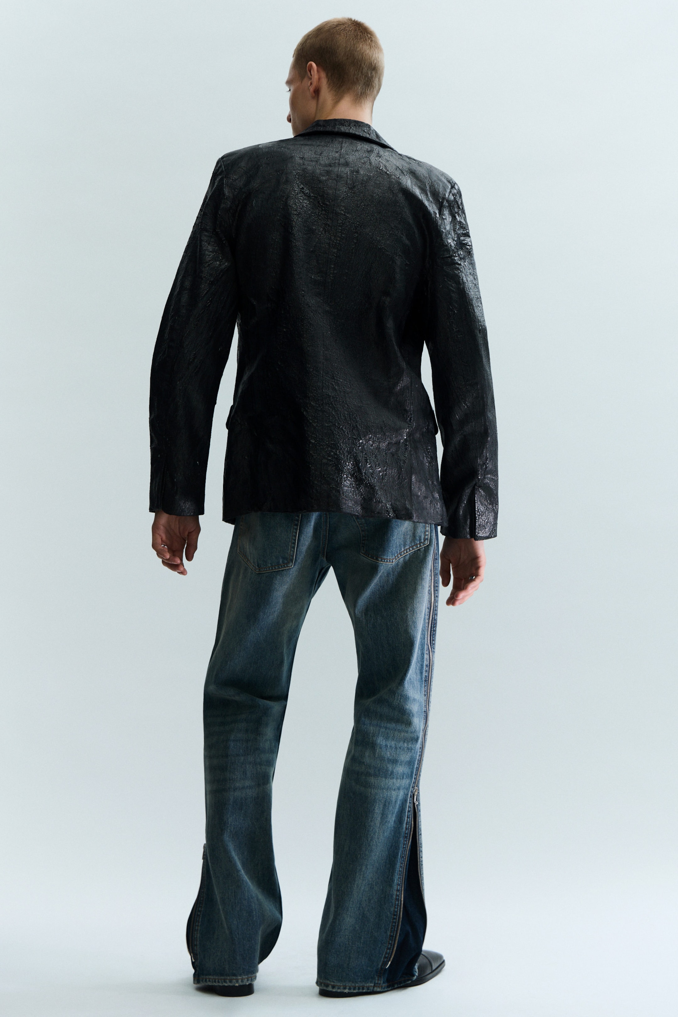 Black - Cracked Single-Breasted Blazer - 3