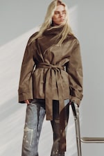 Dusty Grey - Short Oversized Funnel Neck Trench Coat - 0