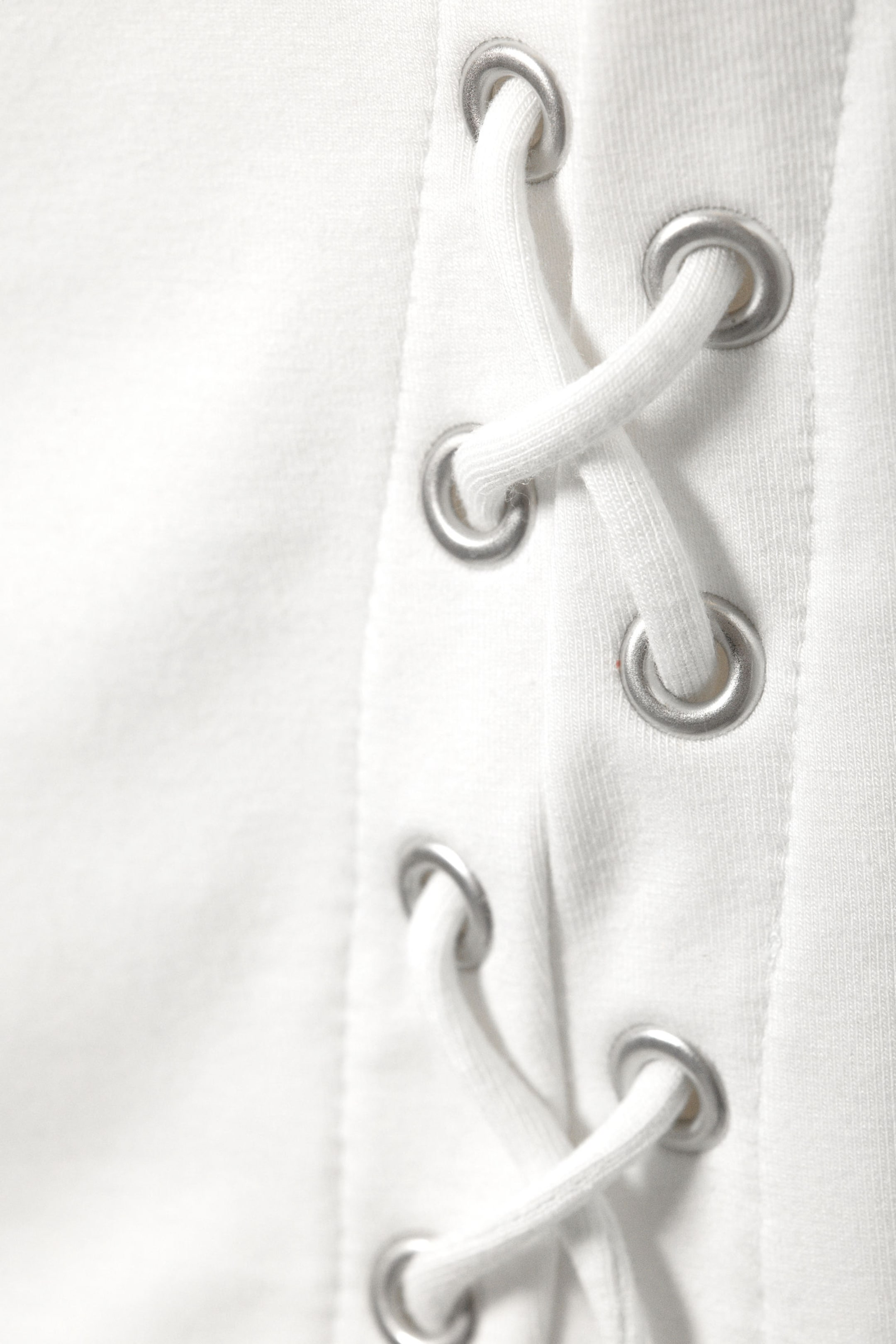 White - Sleeveless Lacing Boat-Neck Eyelet Top - 1
