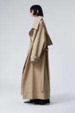 Beige - Oversized Double-Breasted Trench Coat - 4