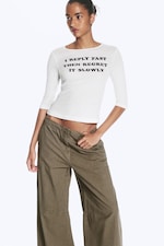 White - Printed three-quarter long-sleeved top - 1