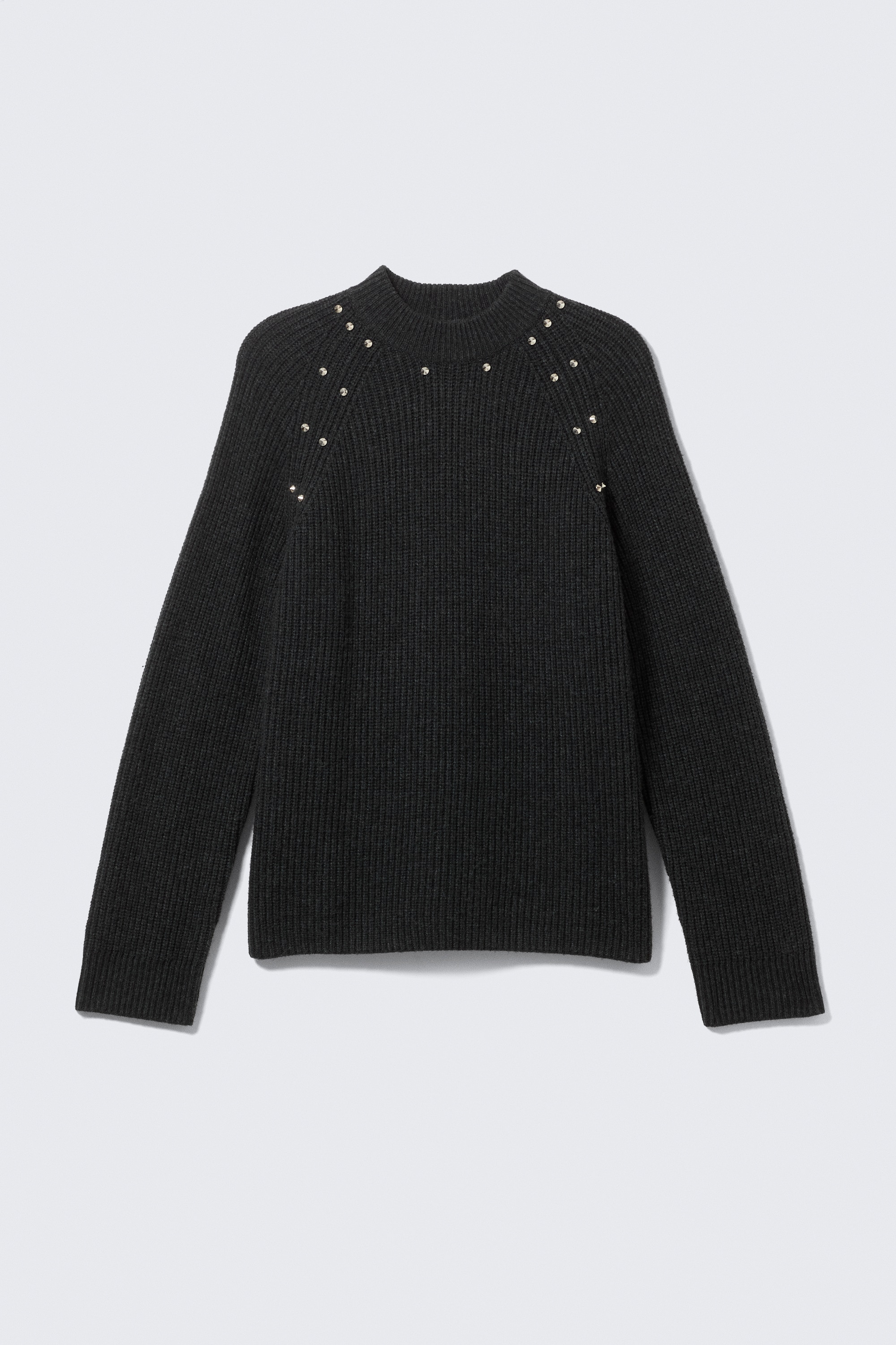Relaxed Knitted Wool-Blend Sweater with Studs - Black - Studs