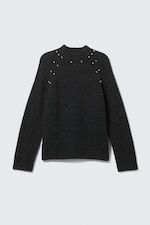 Svart - Nitar - Avslappnad stickad tröja i ullmix med nitar - 5