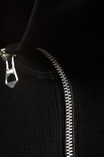 Black - Fitted Long-Sleeved Mock-Neck Zip Top - 5