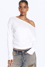Wit - Off-shoulder top met lange mouwen - 0