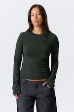 Striped Dark Green - Long Sleeve Cotton Top - 2