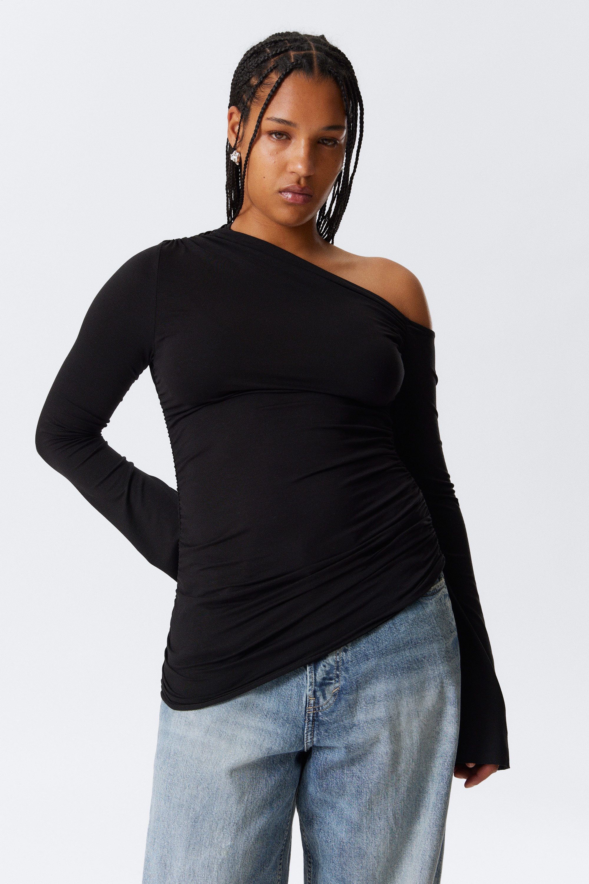Black - Drape Asymmetric Lyocell Top - 1