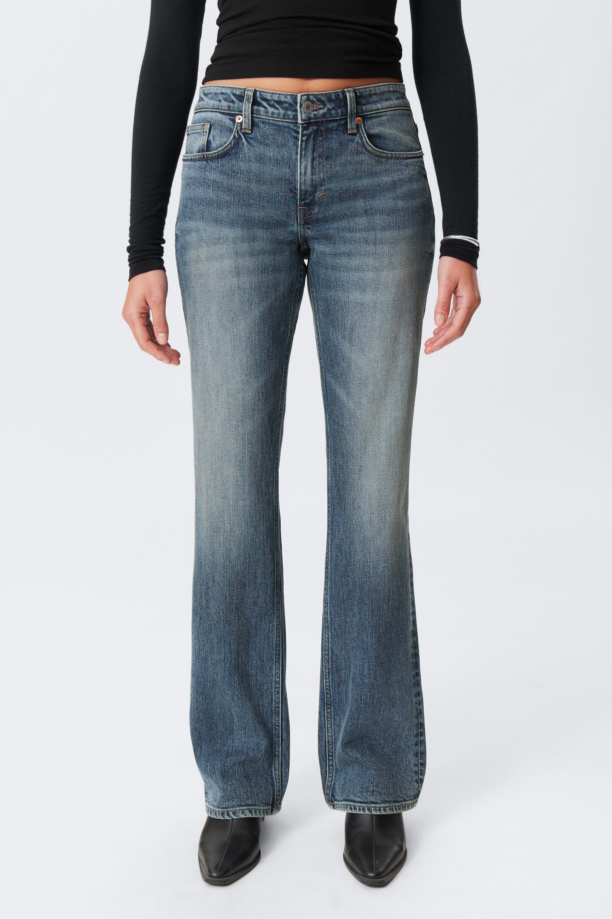 Thunder Blue - Dark Blue - Tension Mid Rise Slim Bootcut Leg Jeans - 2