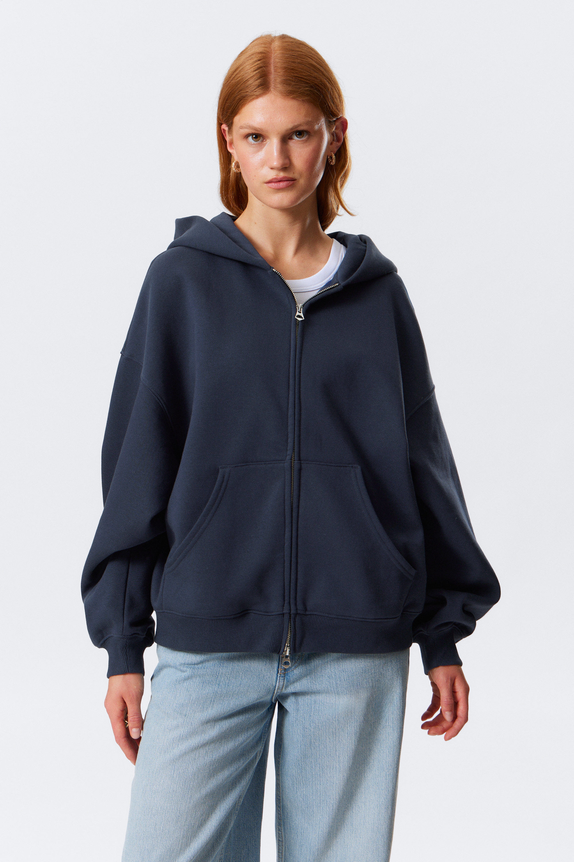 Navy Blue - Oversized Heavyweight Zip Hoodie - 1