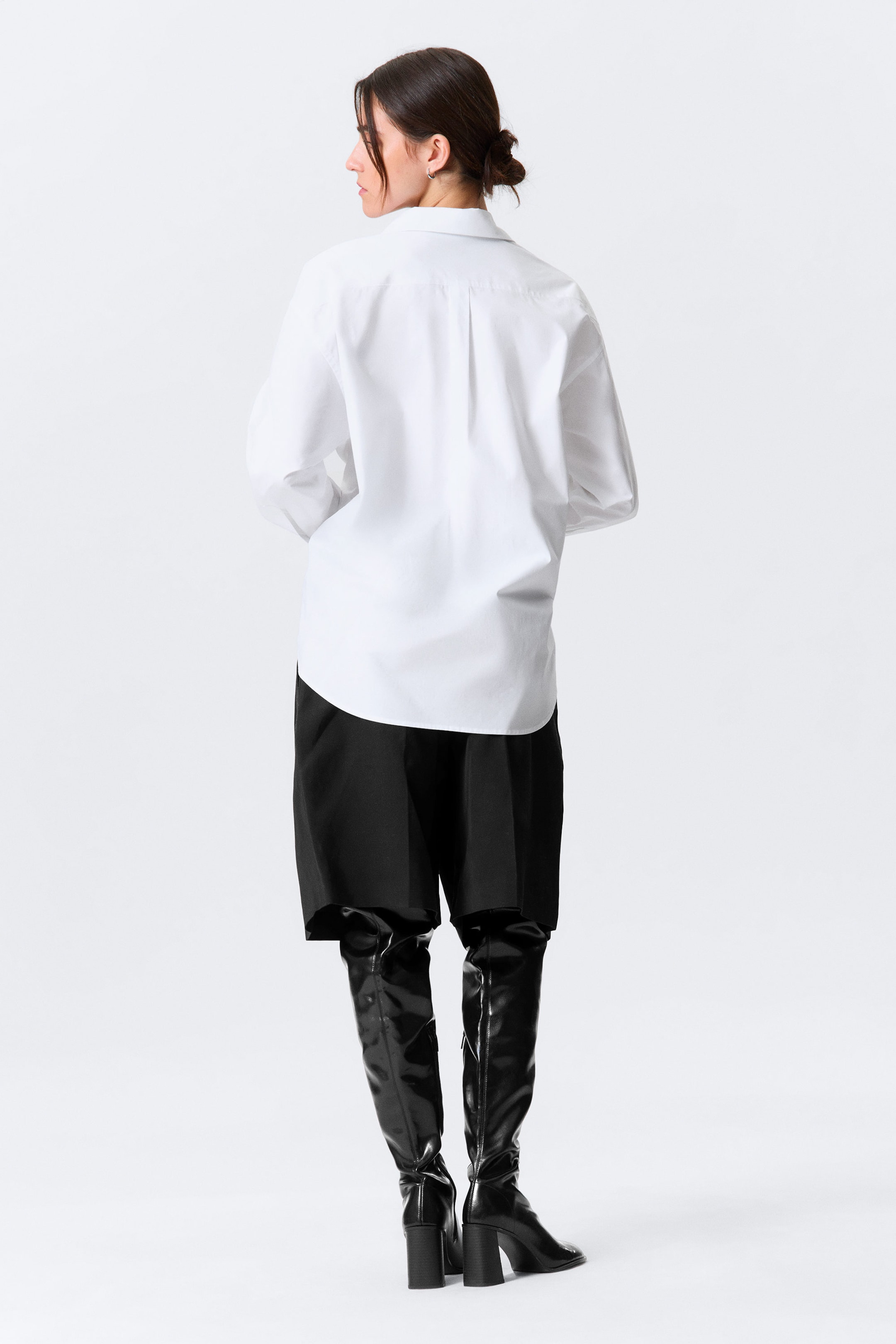 White - Cross-Buttoned Long-Sleeved Cotton Shirt - 3