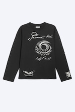 Noir - Spirale - T-shirt graphique oversize manches longues - 4