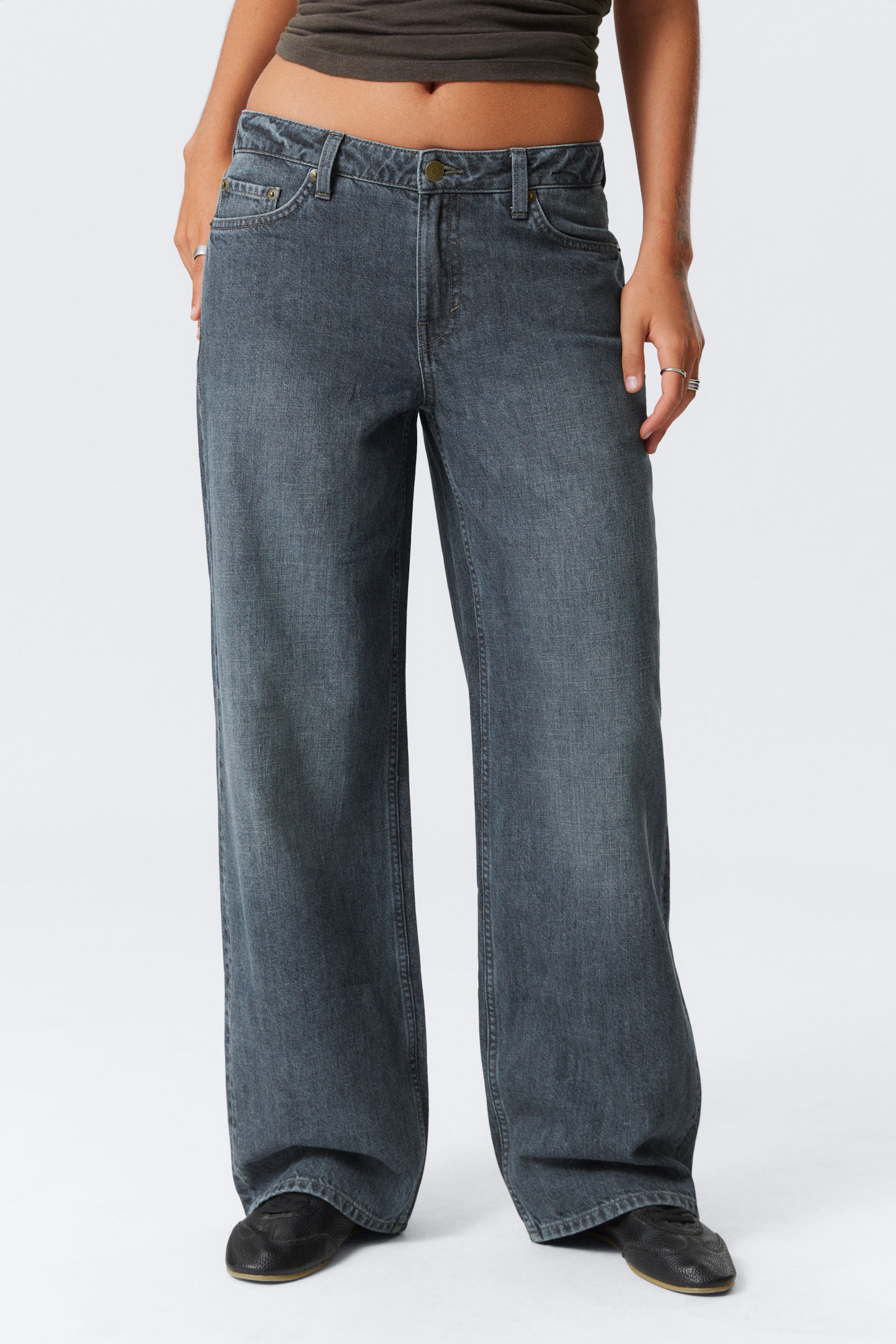 #4C5164 - Ample Low Rise Loose Wide Leg Jeans - 2