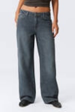Lake Blue - Dark Blue - Ample Low Rise Loose Wide Leg Jeans - 1