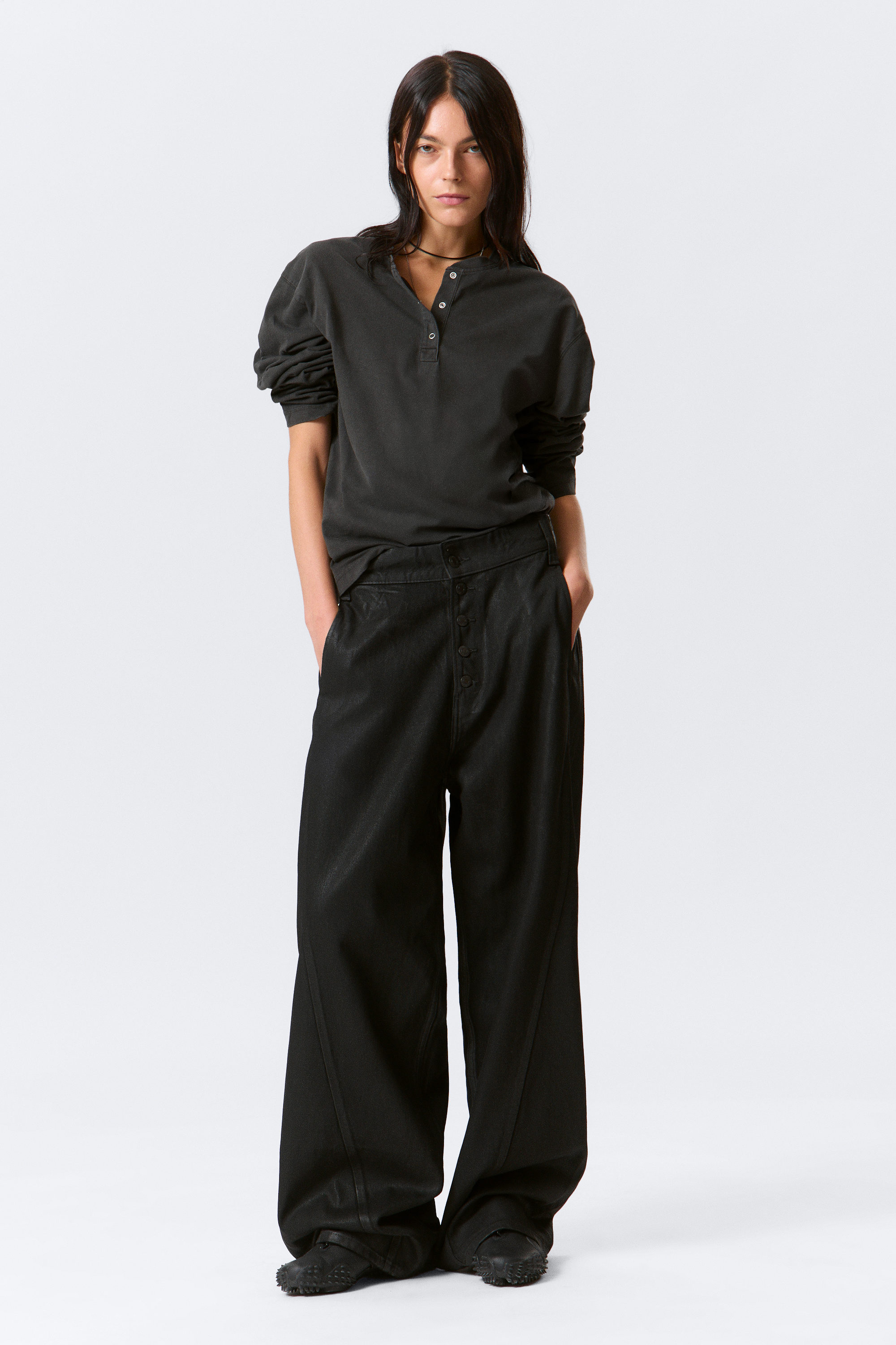 Black Coating - Svart - Astro Loose Utility Baggy Leg Jeans - 4