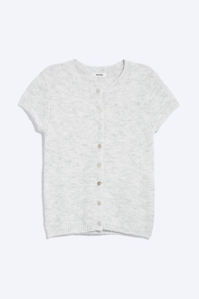Knitted short-sleeved cardigan - Light Dusty Grey Melange/Dusty Brown/Dusty Light Peach - 1